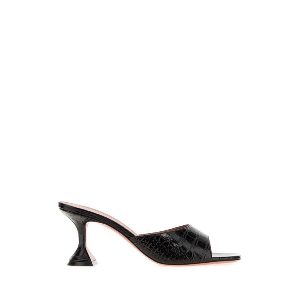 Amina Muaddi Women Dark Brown Leather Lupita Mules